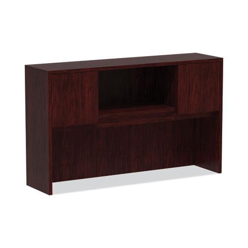 Mahogany Woodgrain Laminate Office Desk Hutch with Doors