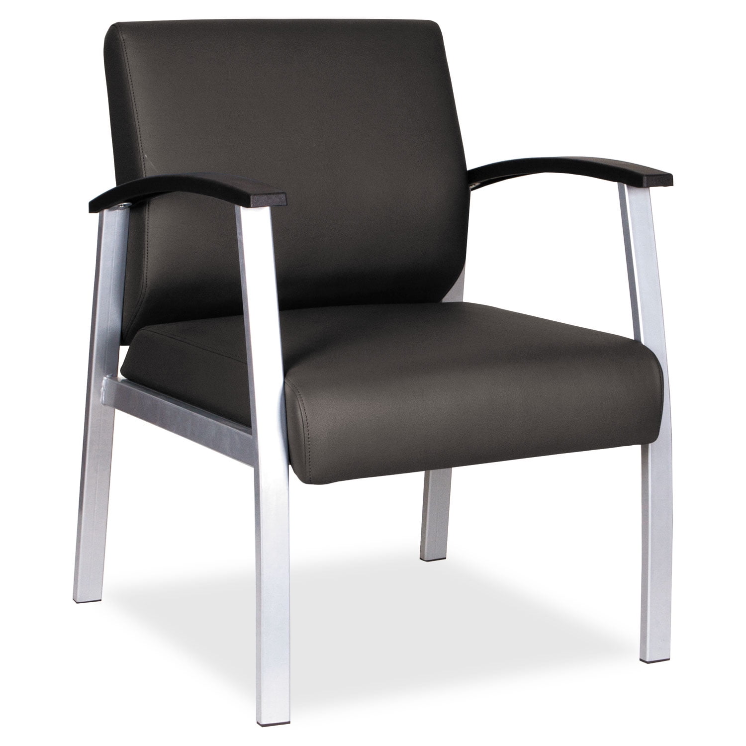 Black Leather Mid-Back Guest Chair with Metal Frame