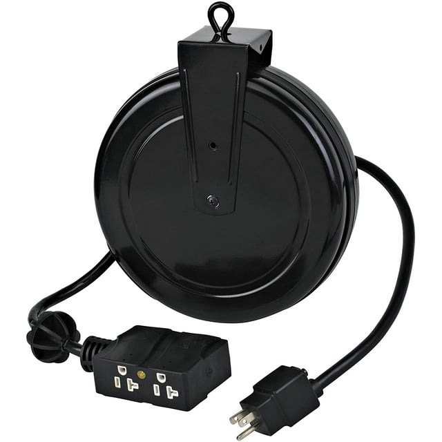 Alert 5020TF-4C Retractable Extension Cord Reel, Outlets, Circuit Breaker, Black