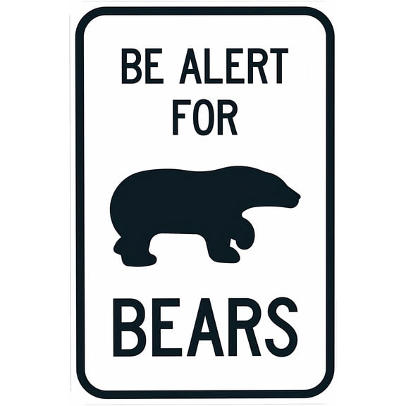 Be Alert For Bears With Symbol 8"x12" Warning Sign, Security Metal Sign, Business Office Road Home Yard Garden Wall Safety Decor, Personalized Custom Sign