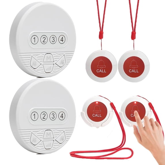 Medical Alert Caregiver Pager System LED Number Display Emergency Alert Button for Seniors Elderly Disabled Home Hospital Clinic (SJ-CP4+HG1+2+4)