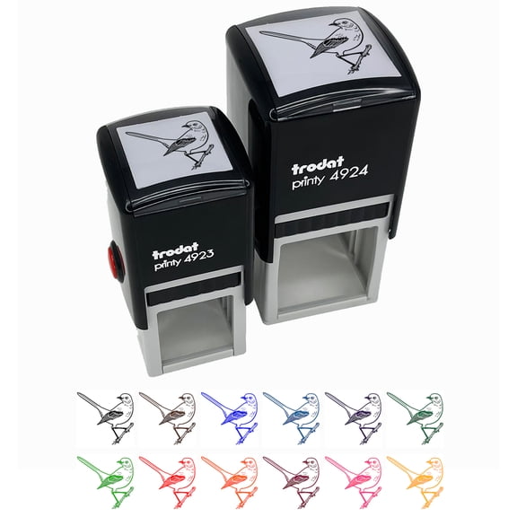 Alert Mockingbird Bird Self-Inking Rubber Stamp Ink Stamper - Black Ink - Small 1 Inch