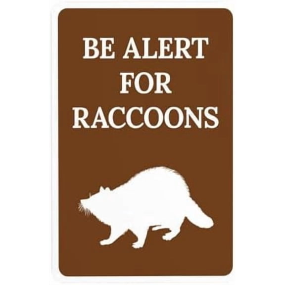 Be Alert For Raccoons At Bottom Warning,Rules Security Metal Signs for Outdoor Indoor Road Yard Garage Home Busines Street Wall Caution Decor 8 x 12 Inch