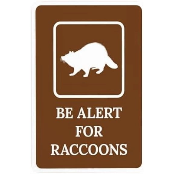 Be Alert For Raccoons On Top Warning Sign, Rules Metal Signs for Outdoor Indoor Road Yard Garage Home Business Street Wall Caution Custom Decor 8 x 12 Inch