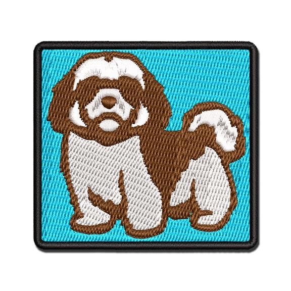 Alert Shaggy Shih Tzu Dog Applique Multi-Color Embroidered Hook & Loop Patch - 2.0 Inch Mini