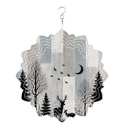Alert Stag Silhouette Wind Spinner for Garden Yard 8In, Dark Forest Pine Tree Ash Gray Wood Grain Rustic 3D Stainless Steel Kinetic Hanging Wind Spinners Rustproof Outdoor Decor for Lawn Patio Home