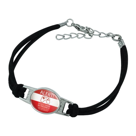 Alert Video Game In Progress Unauthorized Entry Eliminated Novelty Suede Leather Metal Bracelet