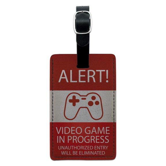 Alert Video Game In Progress Unauthorized Entry Eliminated Rectangle Leather Luggage Card Suitcase Carry-On ID Tag