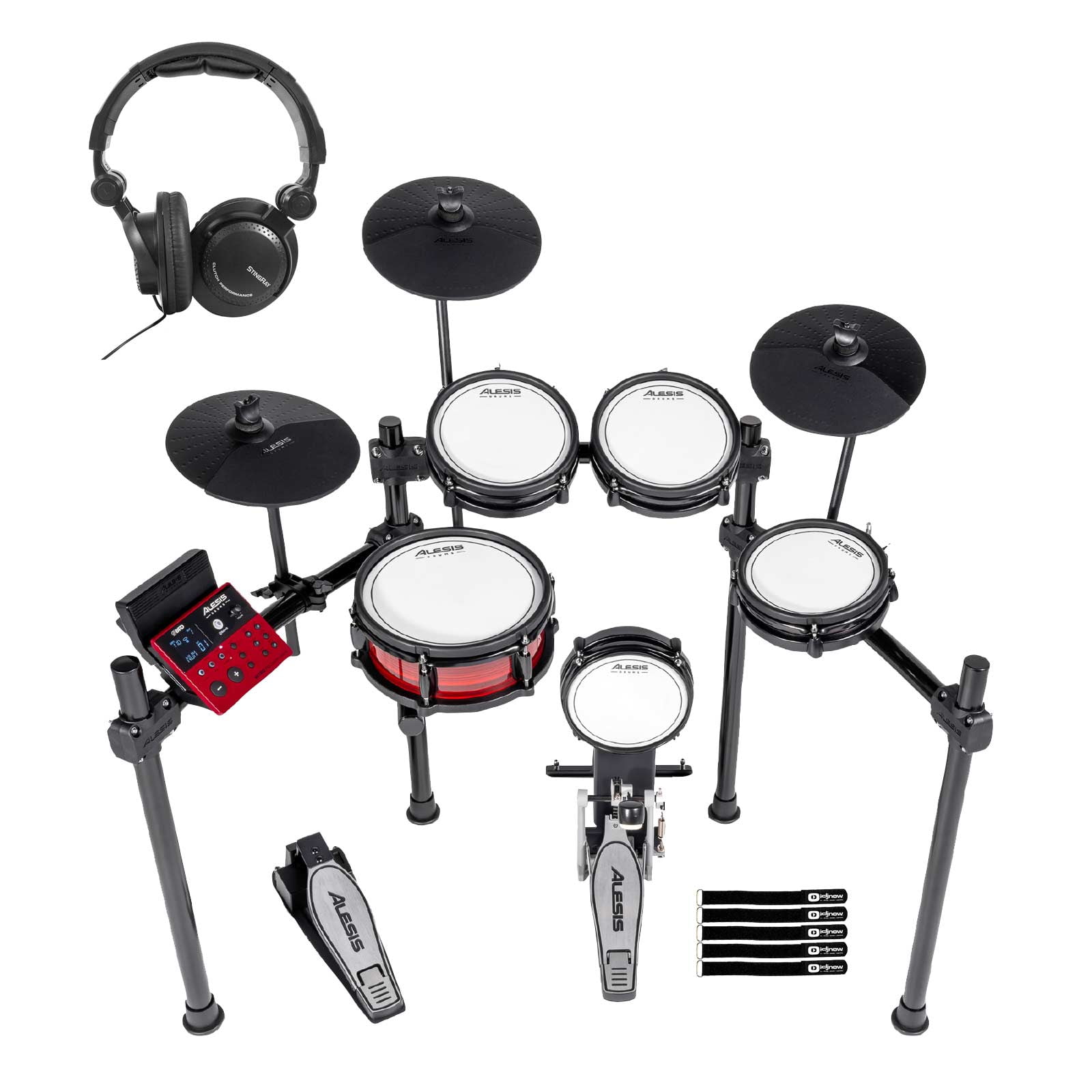 Alesis Nitro Pro Drum Kit 8-Piece Drum Kit w/Mesh Heads & Bluetooth with Headphones Package