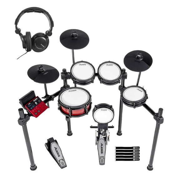Alesis Nitro Pro Drum Kit 8-Piece Drum Kit w/Mesh Heads & Bluetooth with Headphones Package