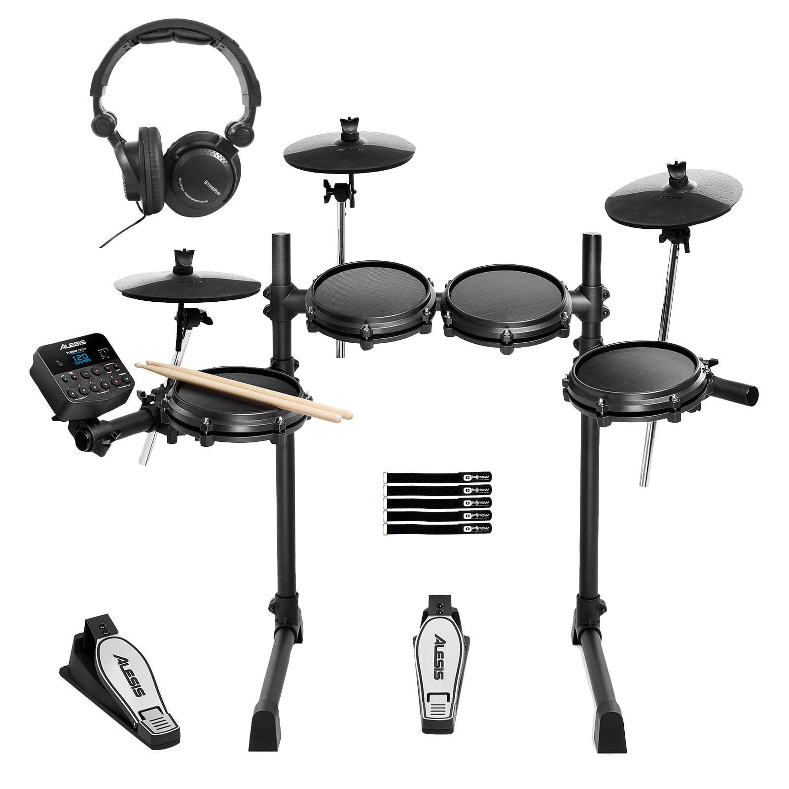 Alesis Turbo Mesh Kit Seven-Piece Electronic Drum Kit w/Mesh Heads with Headphones Package