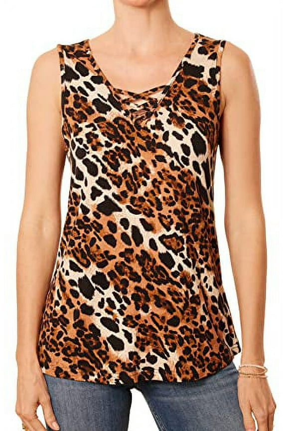 Criss Cross Neck Tank Top Leopard Print