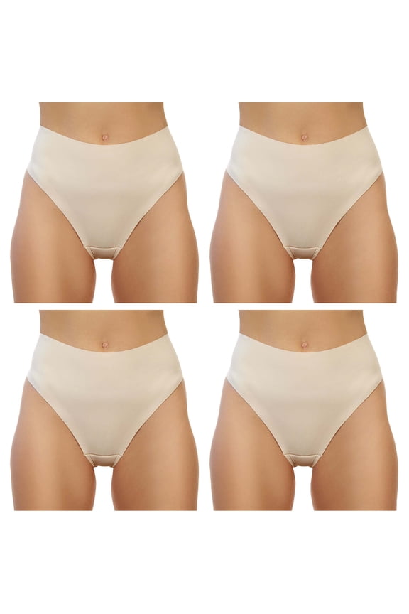 High Rise Camel Toe Proof Thong - 4 Pack - M7716-4 (X-Large, Nude)