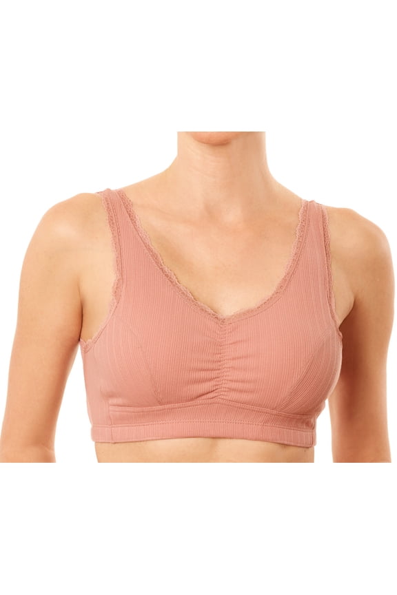 Mastectomy Pocket Bra with Lace Trim Dusty Pink