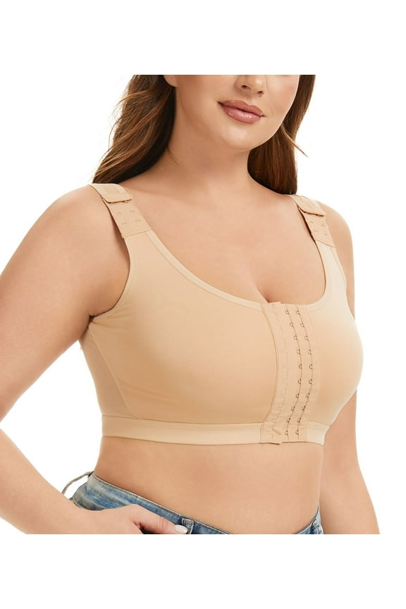 Post Surgery Compression Bra - Adjustable Front Closure, Adjustable Wide Straps for Breast Augmentation Recovery