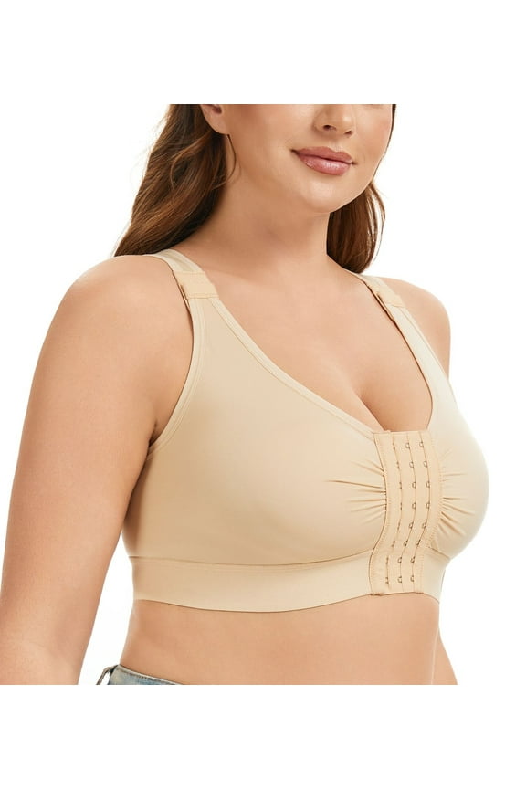 Post Surgery Compression Bra - Front Closure, Adjustable Straps, Wide Underbust Band