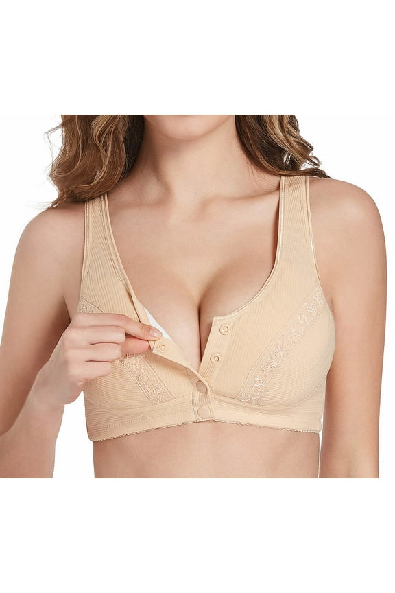 Snap Front Lace Trim Mastectomy Bra with Pockets-M7216-SK-42