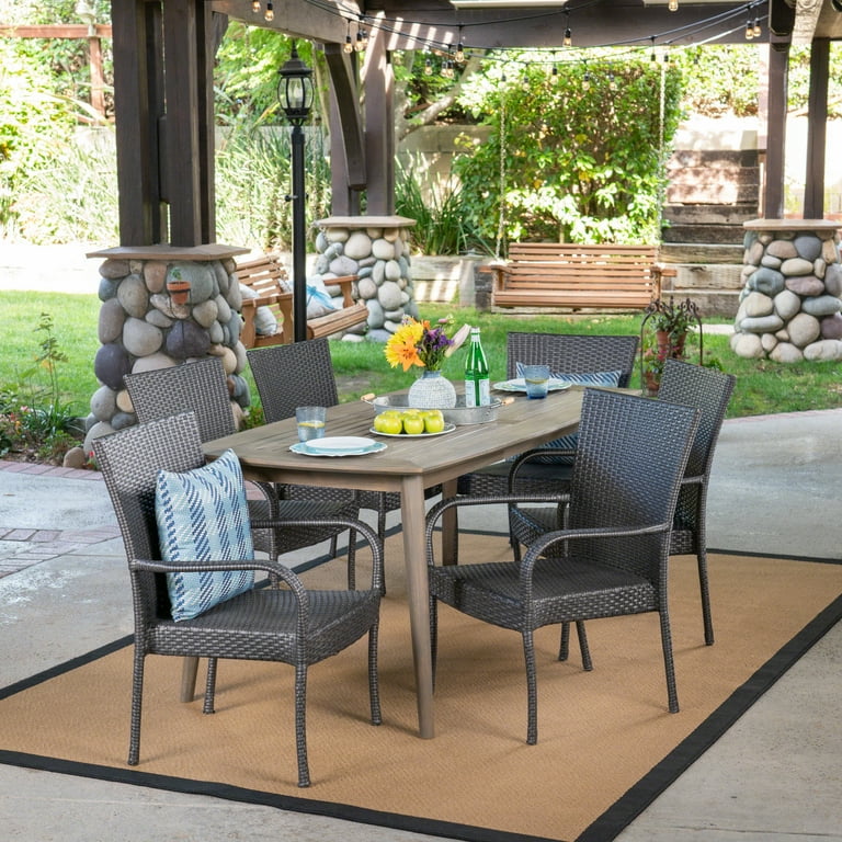 Alessandra Outdoor Piece Wicker Dining Set with Rectangular