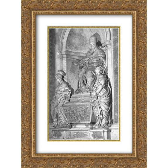 Alessandro Algardi 2x Matted 20x24 Gold Ornate Framed Art Print 'Monument of Pope Leo XI'