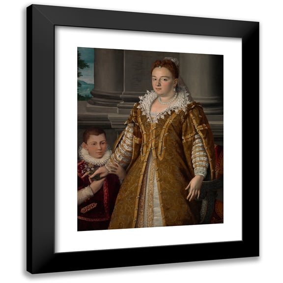 Alessandro Allori 12x14 Black Modern Framed Museum Art Print Titled - Portrait of Grand Duchess Bianca Capello De Medici with Her Son (C. 1580-1614)