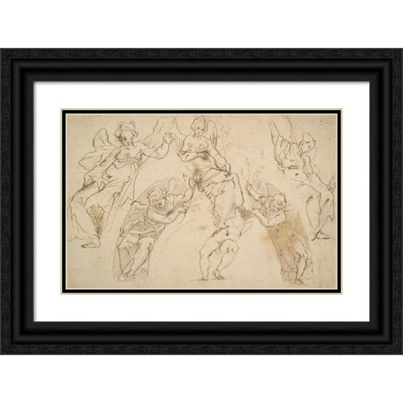 Alessandro Casolani 24x17 Black Ornate Framed Double Matted Museum Art Print Titled: Studies of Angels And Cupids