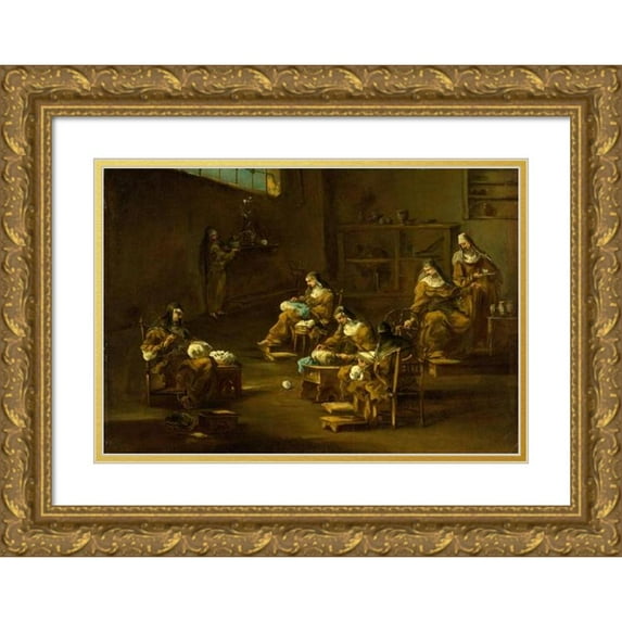 Alessandro Magnasco 14x11 Gold Ornate Wood Frame and Double Matted Museum Art Print Titled - Nuns at Work