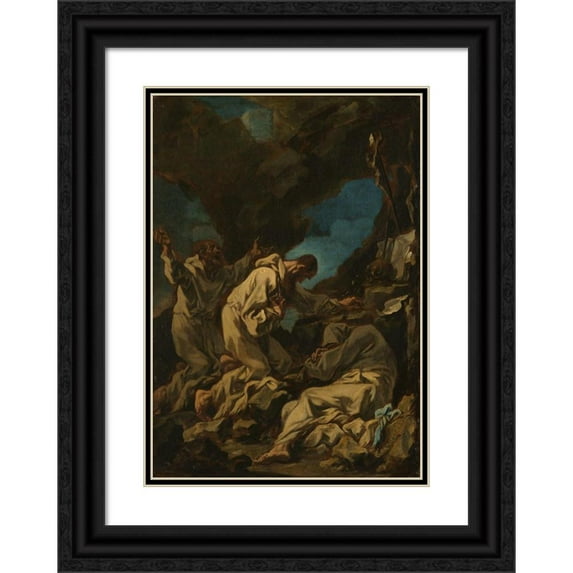 Alessandro Magnasco 18x24 Black Ornate Framed Double Matted Museum Art Print Titled: Three Camaldolese Monks in Ecstatic Prayer (1710 - 1740)