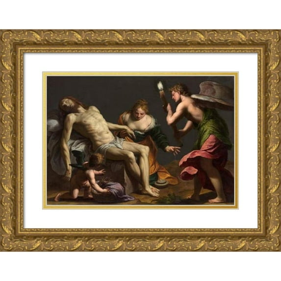 Alessandro Turchi 14x11 Gold Ornate Wood Frame and Double Matted Museum Art Print Titled - Lamentation Over the Body of Christ (C. 1645-50)