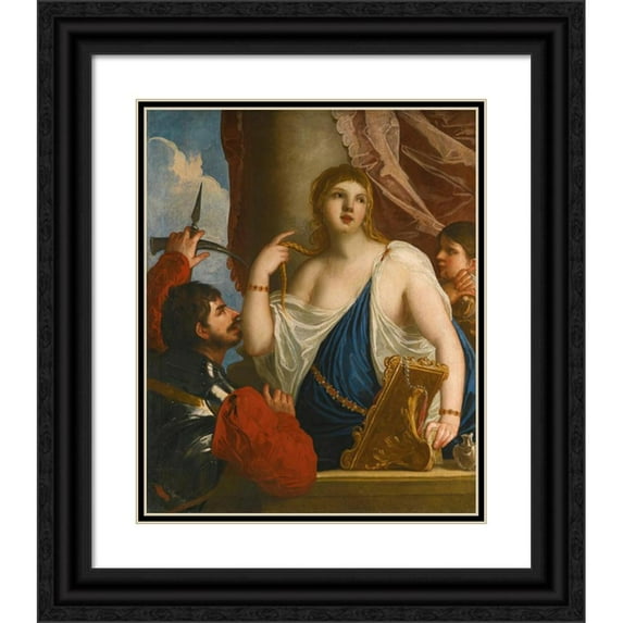 Alessandro Varotari 12x14 Black Ornate Wood Framed Double Matted Museum Art Print Titled: Semiramis Called to Arms