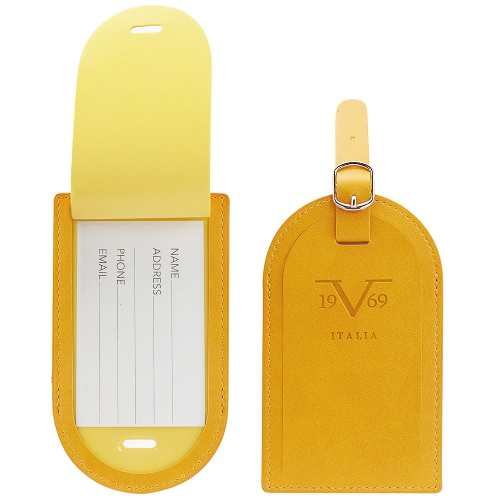 19v69 italia Luggage Tag Pair with Hidden Information Cards - Orange