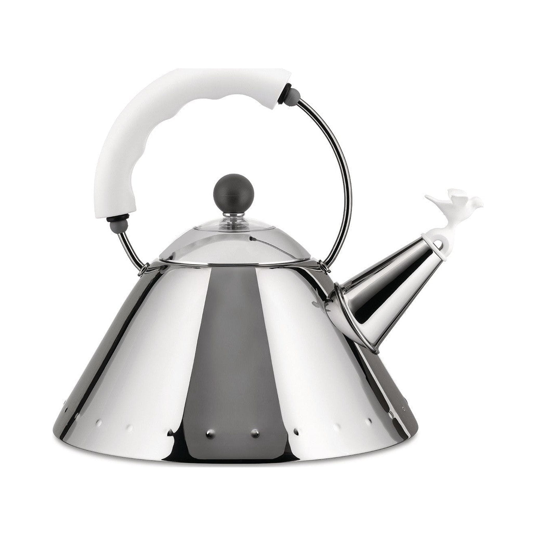 Stainless Steel Whistling Kettle with White Handle and Bird Whistle