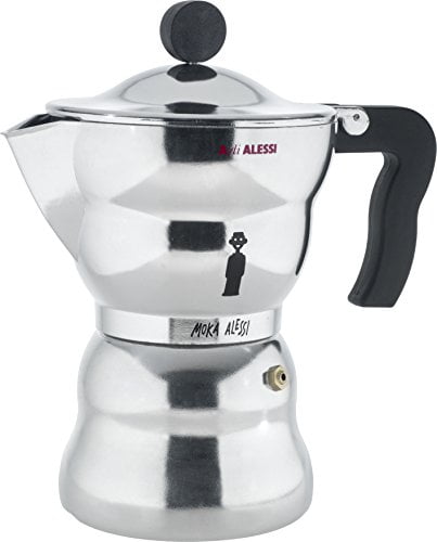 Alessi AAM33/6"Moka" Stove Top Espresso 6 Cup Coffee Maker in Aluminium Casting Handle And Knob in Thermoplastic Resin, Black