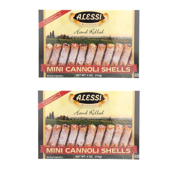 Alessi Autentico Hand Rolled Mini Cannoli Shells, Sicilian Style, 12 Count, 4 Oz (2 Pack)