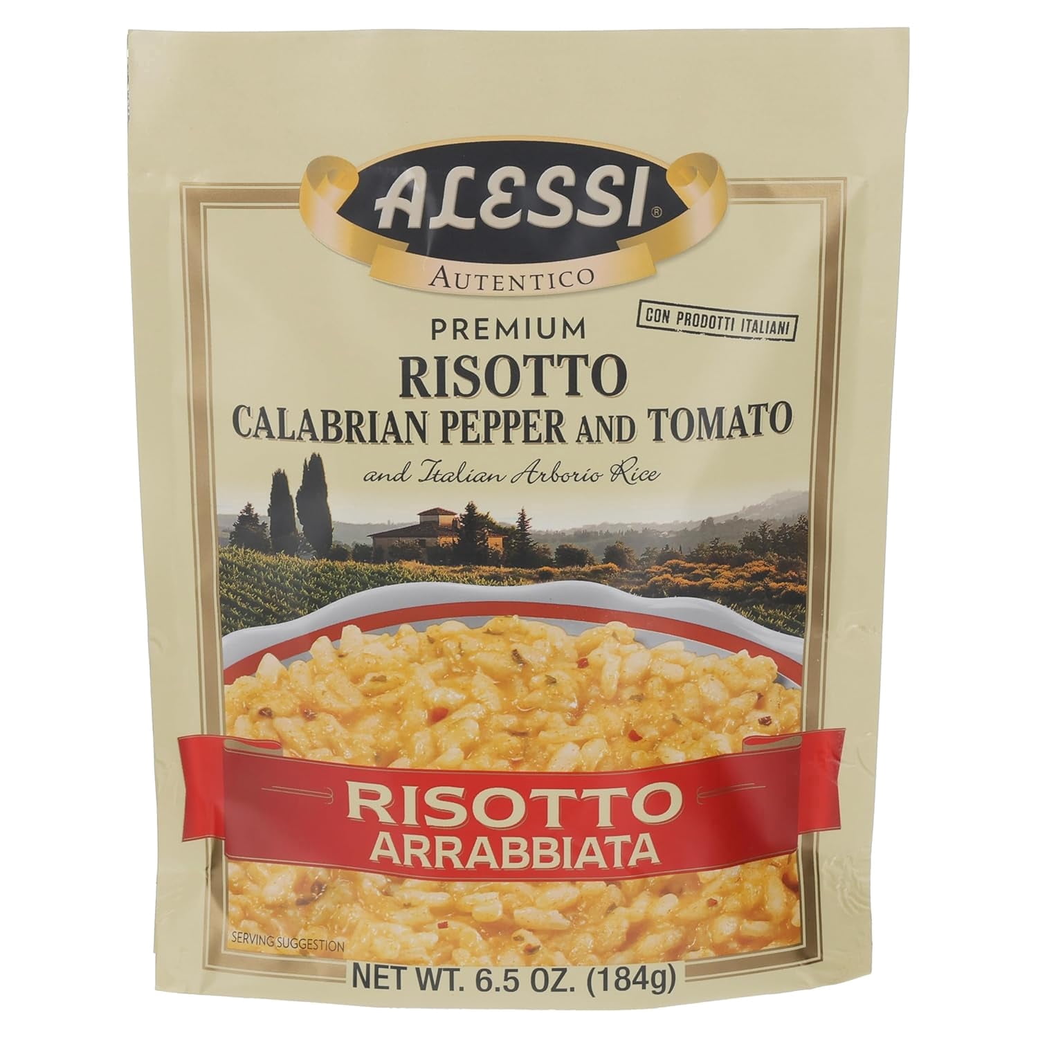 Alessi Autentico Premium Arrabbiata Risotto Mix, Italian Arborio Rice with Spicy Tomato & Cheese Flavor, 6.5 oz Packs, 6 Count
