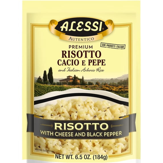 Alessi Autentico, Premium Seasoned Risotto, Italian Arborio Rice, Easy to Prepare, Cacio E Pepe 6.5 Ounce (Cheese & Pepper, Pack of 6)