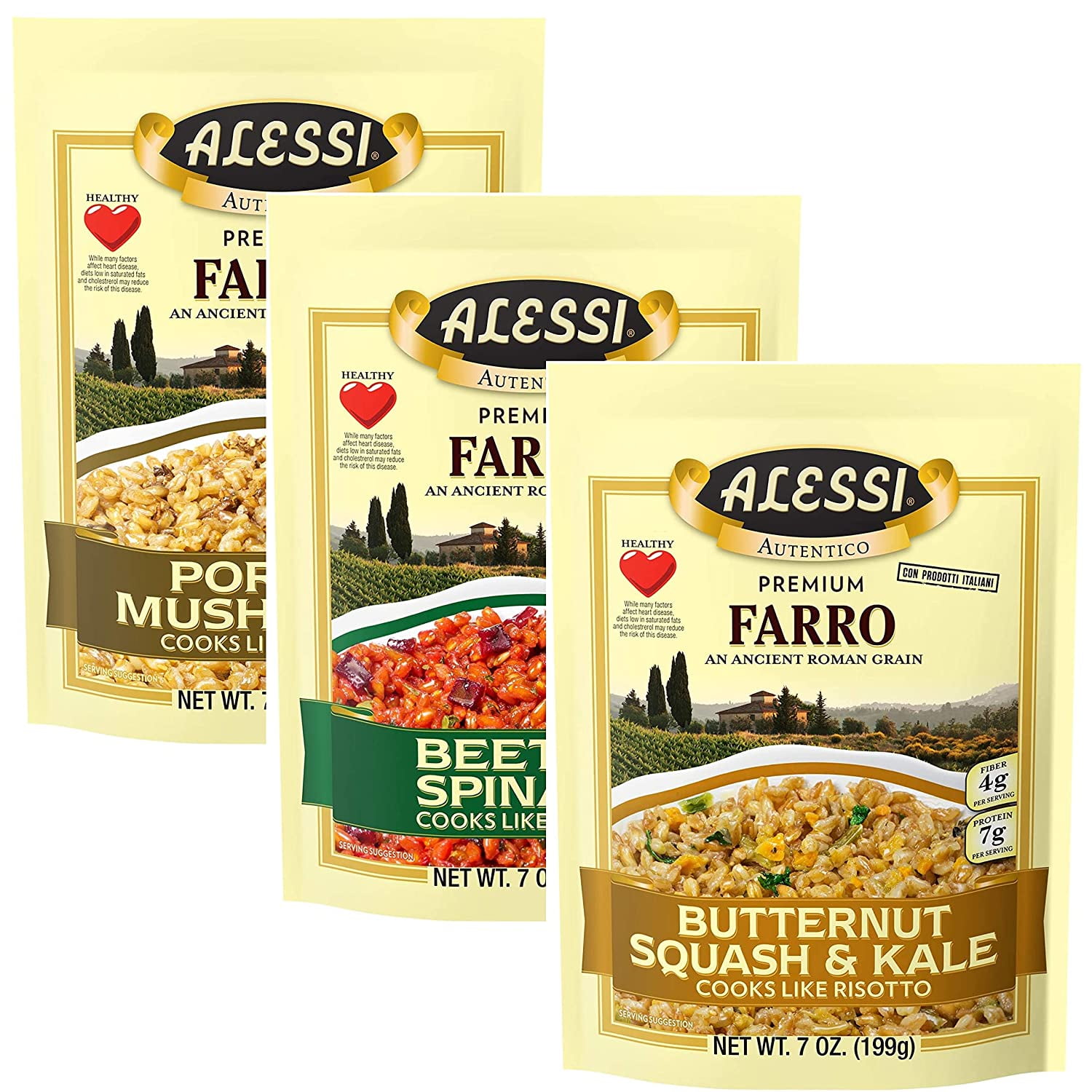 Alessi Autentico, Premium Seasoned Roman Grain Farro, Cooks Like Risotto, Heart Healthy, Easy To Prepare, 7Oz (Variety Pack, Pack Of 3)