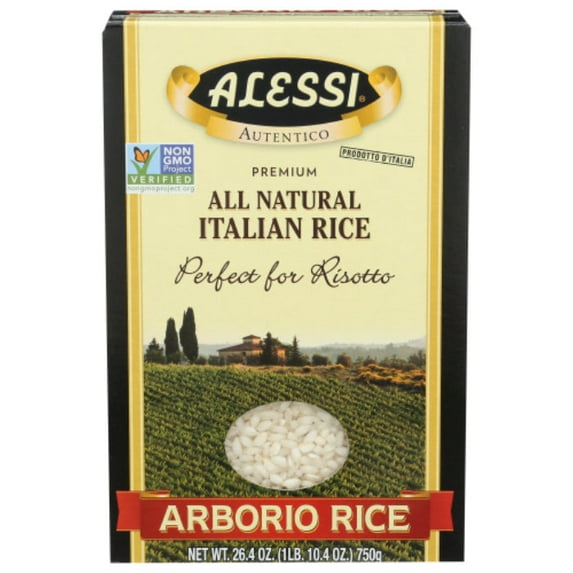 Alessi Italian Arborio Rice for Risotto, Non GMO, 26.4 oz, 10 Count, Cardboard Box