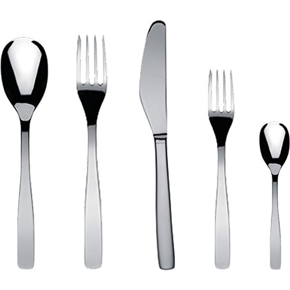 Alessi "KnifeForkSpoon" Flatware Set Composed Of One Table Spoon, Table Fork, Table Knife, Dessert Fork, Tea Spoon in 18