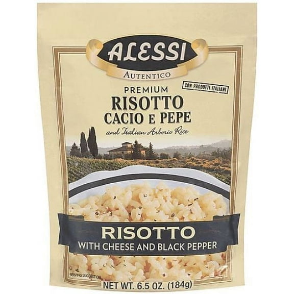 Alessi Premium Risotto Cacio e Pepe with Cheese & Black Pepper, 6.5oz, Shelf Stable Aluminum Pouch