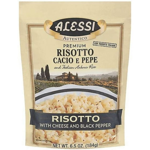 Alessi Premium Risotto Cacio e Pepe with Cheese & Black Pepper, 6.5oz, Shelf Stable Aluminum Pouch
