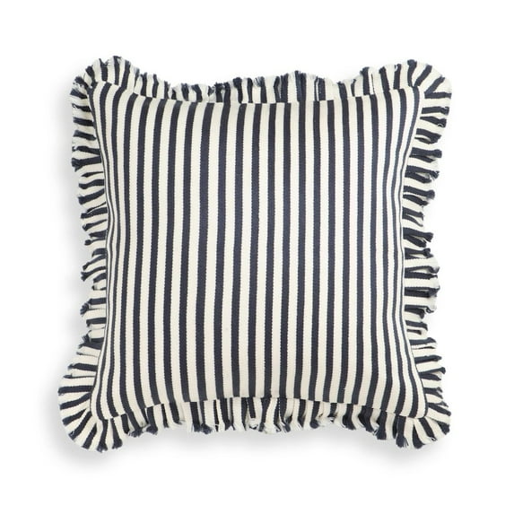 TOV Furniture Alessia Navy Striped Ruffle 20 inch Square Accent Pillow