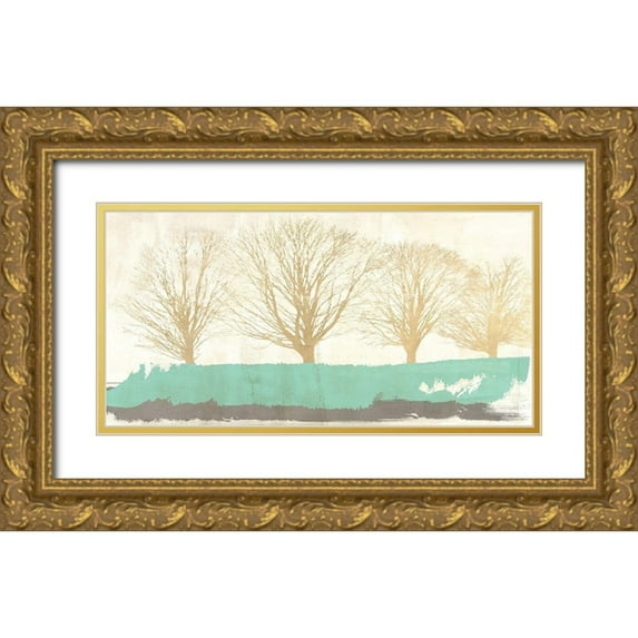Alessio, Aprile 14x9 Gold Ornate Wood Framed with Double Matting Museum Art Print Titled - Tree Lines Gold