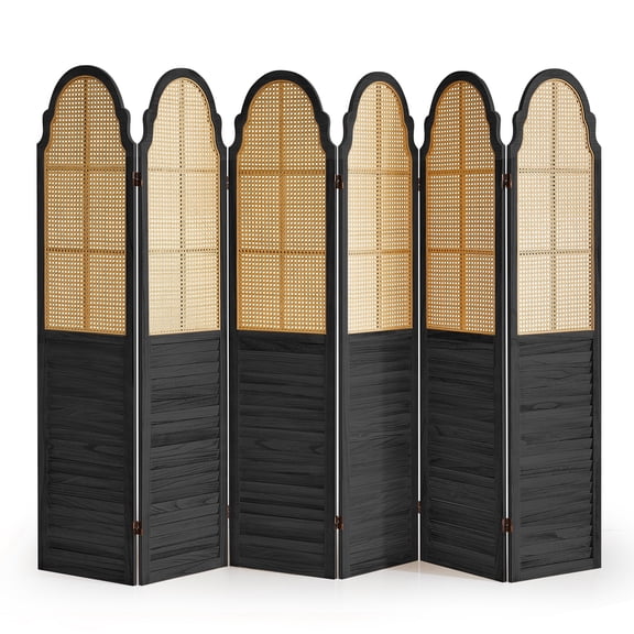 Aletheiawu 6 Panel Rattan Room Divider, Foldable Privacy Screen, No Installation Required, Black