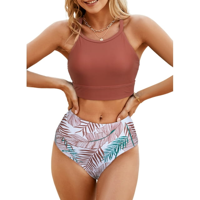 Aleumdr Halter Bikini Bathing Suits 2 Pieces High Waisted Tummy Control