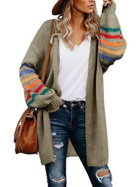 Aleumdr Plus Size Cardigan for Women Long Stripe Knit Open Front Sweaters Jacket 2XL