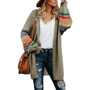 ALEUMDR Plus Size Cardigan for Women Long Stripe Knit Open Front Sweaters Jacket 2XL