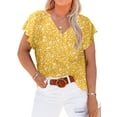 thumbnail image 1 of Aleumdr Boho Tops for Women Plus Size Shirts Summer V Neck Short Sleeve Boho Floral Chiffon Blouses Yellow 1X, 1 of 4