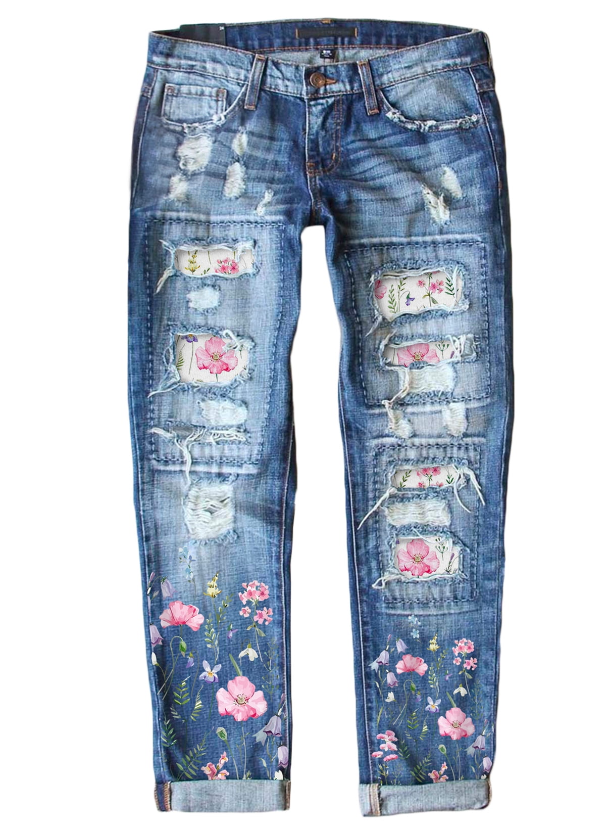 Aleumdr Skinny Jeans for Women Patch Ripped Distressed Denim Boyfriend ...