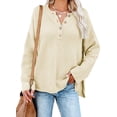 thumbnail image 1 of Aleumdr Sweaters for Women Long Sleeve Button V Neck Jumper Tops Oversized Waffle Knit Pullover 2XL, 1 of 8