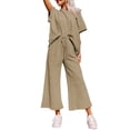 thumbnail image 1 of Aleumdr Two Piece Outfits for Women Textured Short Sleeve Tops and Bottom Plus Size Casual Sets Khaki XL, 1 of 8